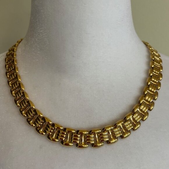 Panther Link Chain Necklace Gold Tone Unmarked @18" - Picture 1 of 13